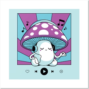 Groovy Mushroom Listening to Music Posters and Art